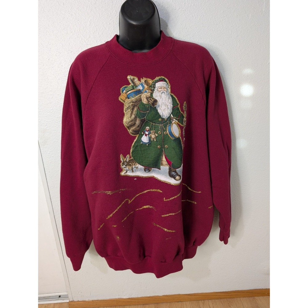 Vintage 90s Santa Claus Christmas Sweatshirt XL Fruit of the Loom USA Holiday‎